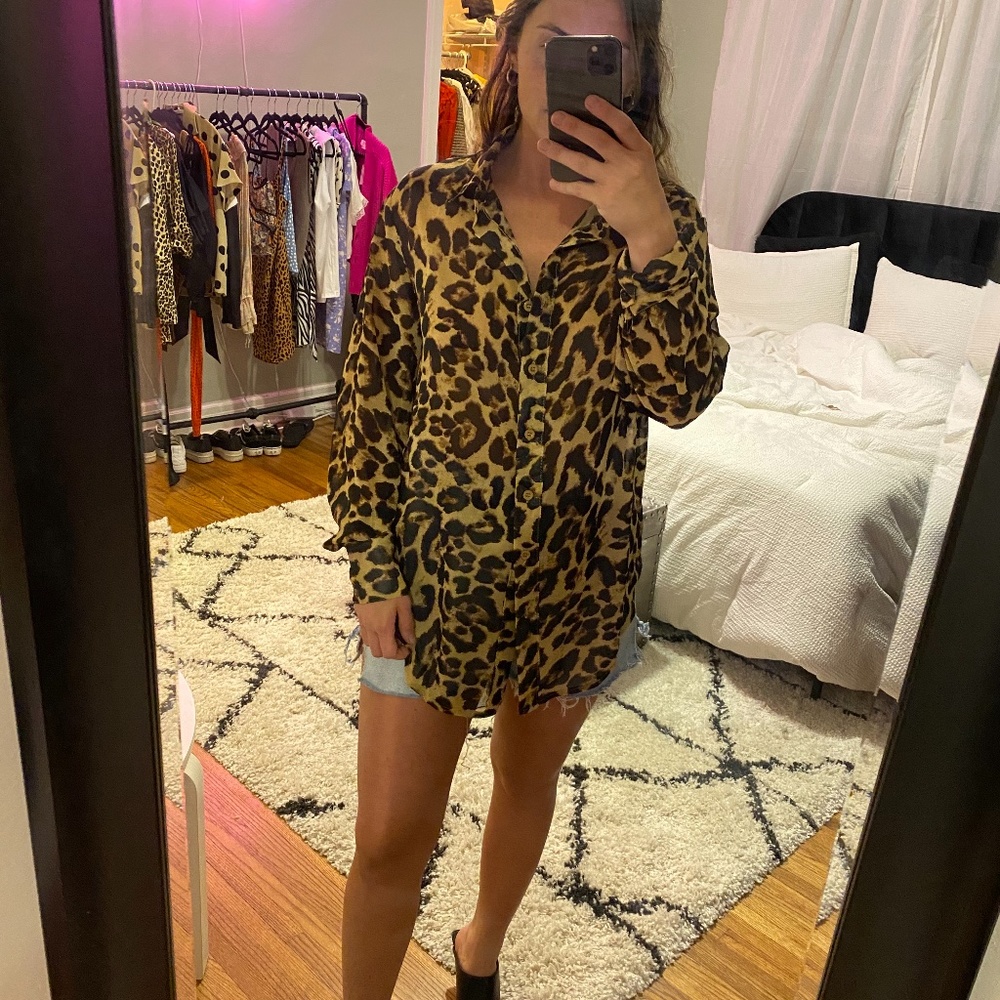 Nasty Gal sheer cheetah blouse